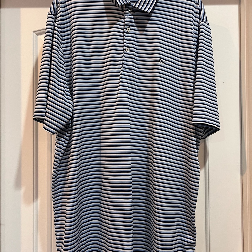 Vineyard Vines Navy and White Striped Polo